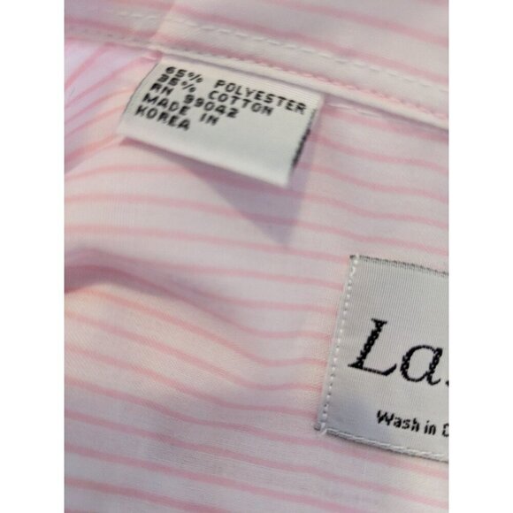 Las Olas Womens Button Up Shirt Size Med Long Sleeve Pink Striped Embroidered - Picture 10 of 11